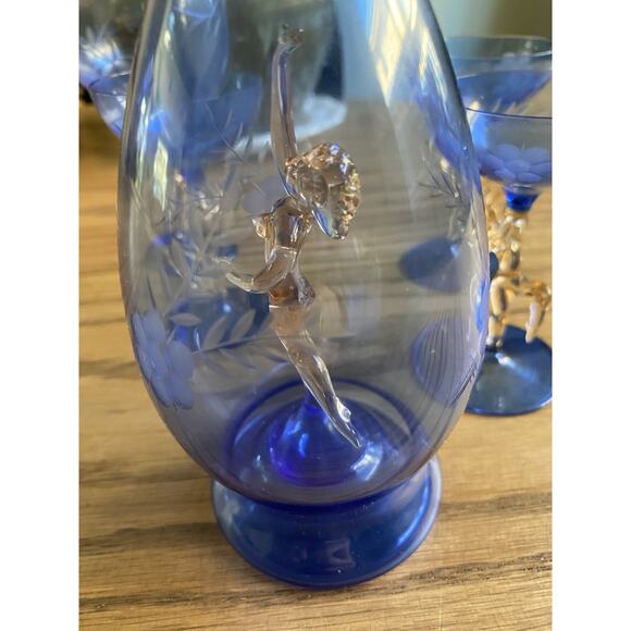 Antique Art Deco Glass Bimini Lauscha by Fritz Lampl Decanter Cordial Glass Set - Picture 6 of 11